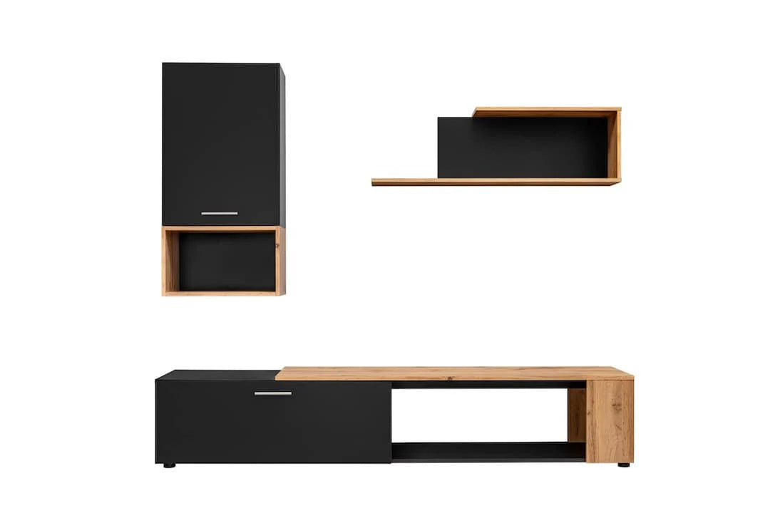 Maze II Wooden Entertainment Unit in Black Matt & Oak Wotan