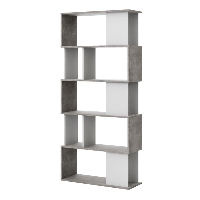 Maze Open Bookcase 4 Shelves in Concrete and White - UK