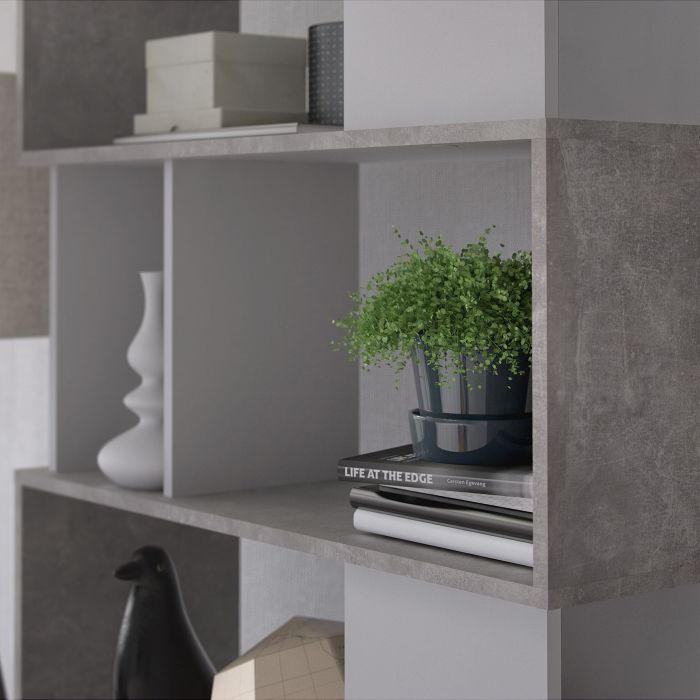 Maze Open Bookcase 4 Shelves in Concrete and White - UK