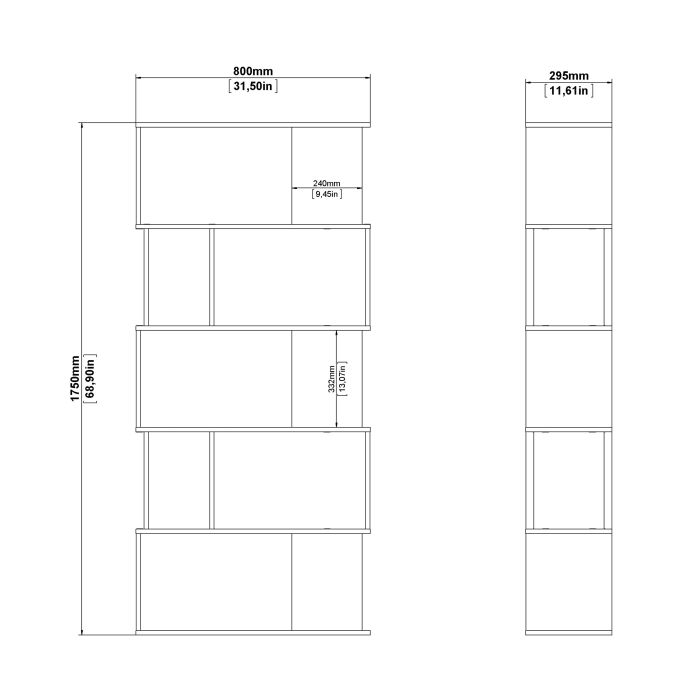 Maze Open Bookcase 4 Shelves in Concrete and White - UK