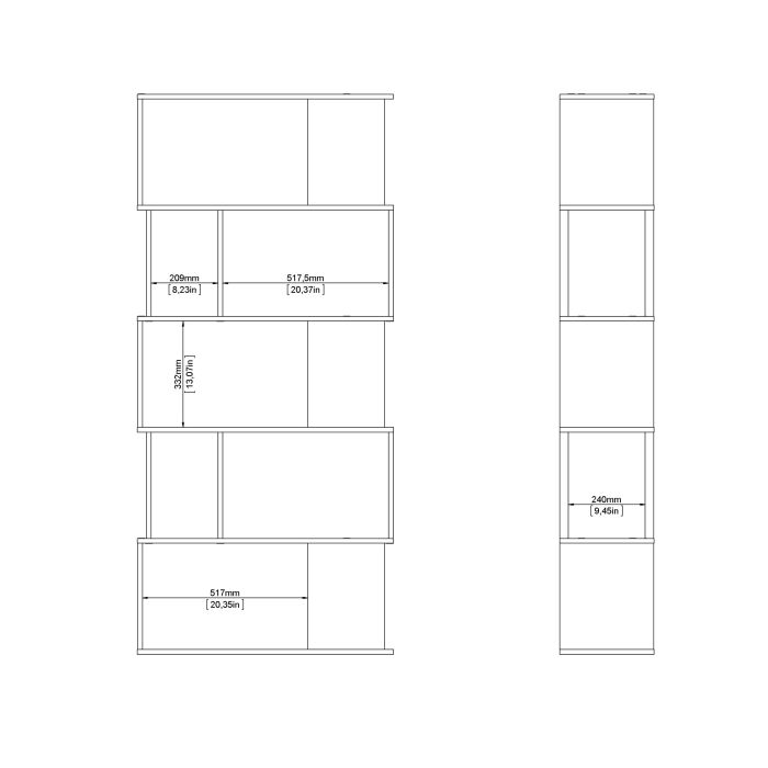 Maze Open Bookcase 4 Shelves in Concrete and White - UK