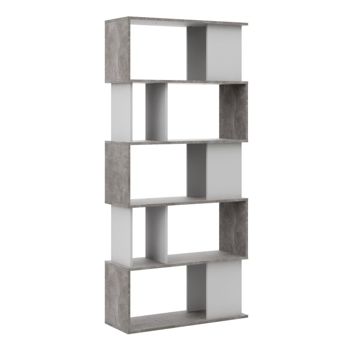 Maze Open Bookcase 4 Shelves in Concrete and White - UK