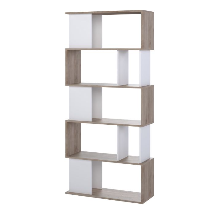 Maze Open Bookcase 4 Shelves in Jackson Hickory Oak and White - UK