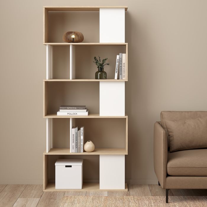 Maze Open Bookcase 4 Shelves in Jackson Hickory Oak and White - UK