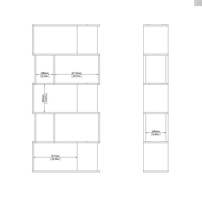 Maze Open Bookcase 4 Shelves in Jackson Hickory Oak and White - UK