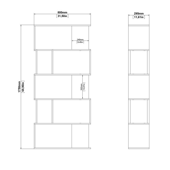 Maze Open Bookcase 4 Shelves in Jackson Hickory Oak and White - UK