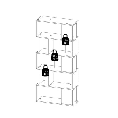 Maze Open Bookcase 4 Shelves in Jackson Hickory Oak and White - UK