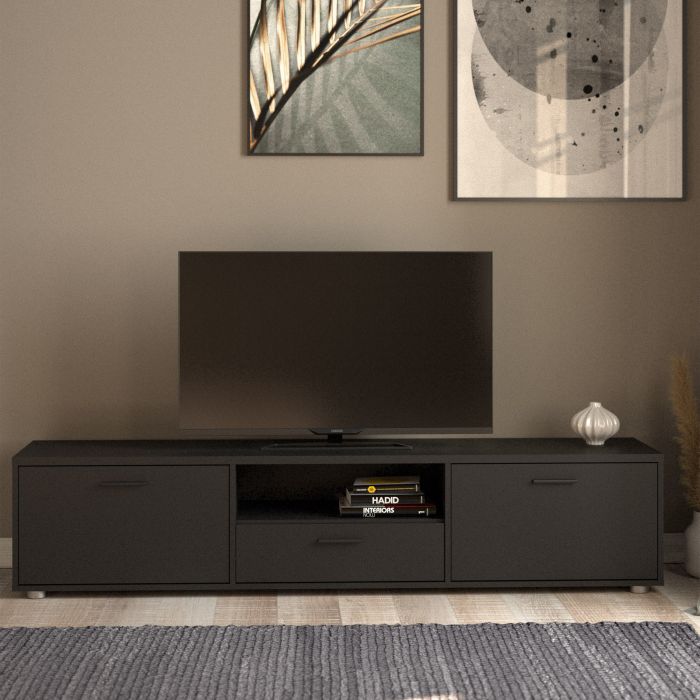 Media TV-unit with 2 doors 1 drawer 177 cm Black - UK