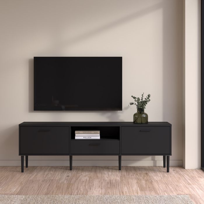 Media TV-Unit with 2 Doors 1 Drawer in Black - UK