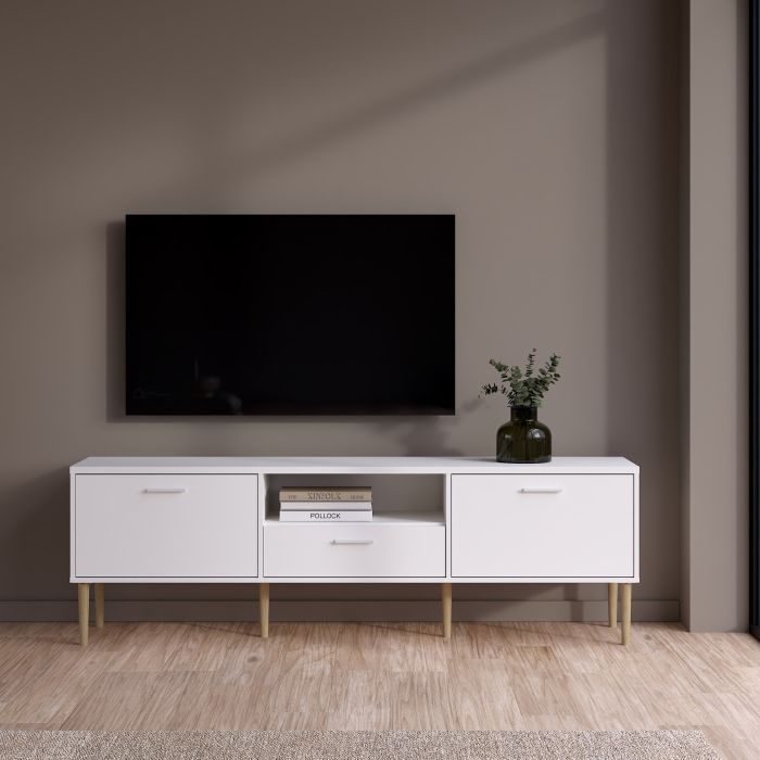 Media TV-Unit with 2 Doors 1 Drawer in White - UK