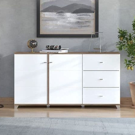 Merlot White Gloss And Warm Oak Effect Sideboard
