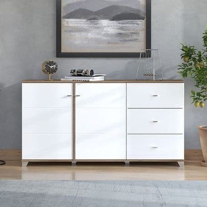 Merlot White Gloss And Warm Oak Effect Sideboard