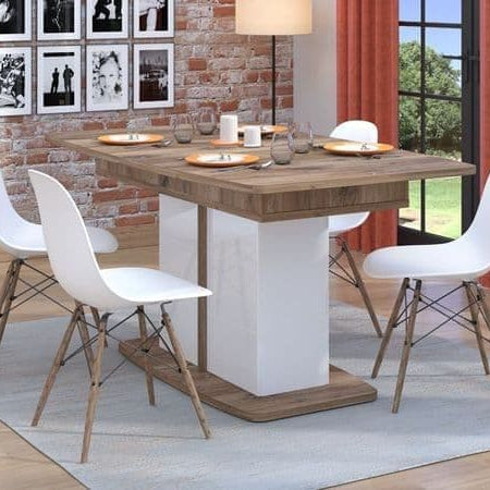 Merlot White Gloss And Warm Oak Extending Dining Table