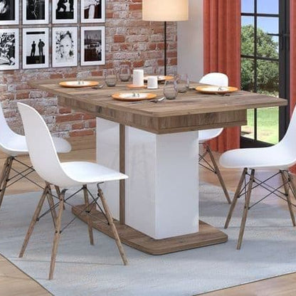 Merlot White Gloss And Warm Oak Extending Dining Table