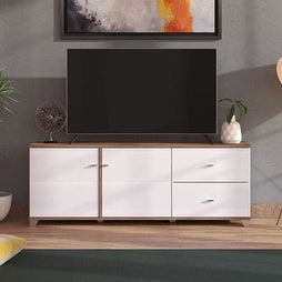 Merlot White Gloss And Warm Oak TV Unit Cabinet