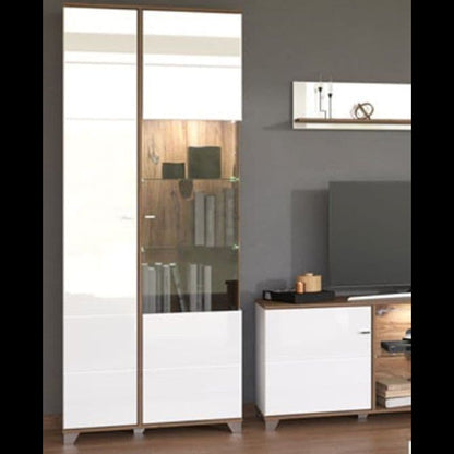 Merlot White High Gloss And Oak Effect Display Cabinet