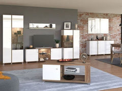Merlot White High Gloss And Oak Effect Display Cabinet