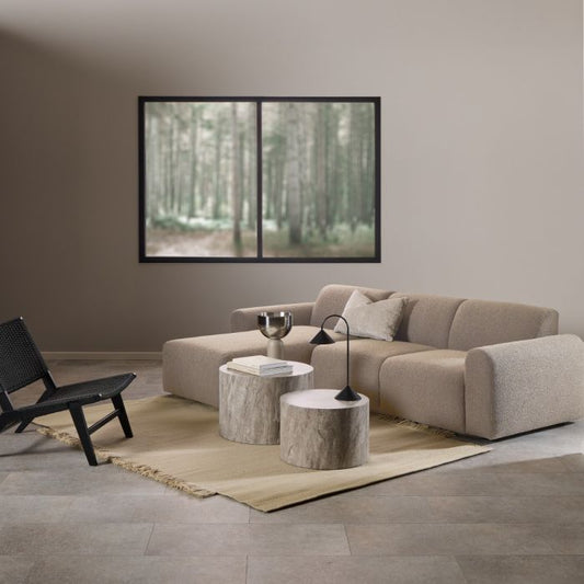 Modern living room with beige sectional sofa