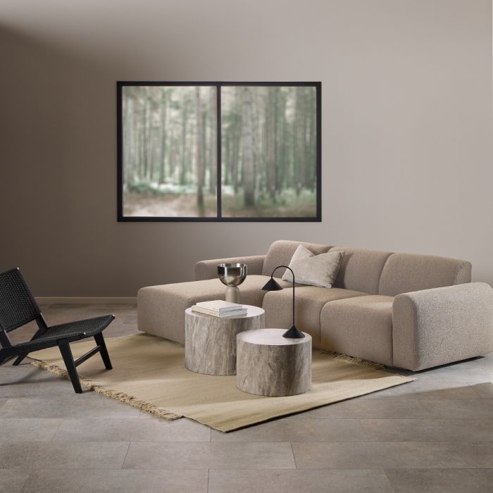Modern living room with beige sectional sofa