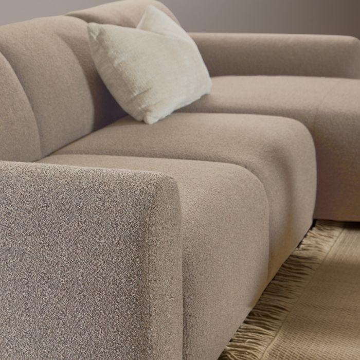 Midfield Fabric Right Hand 3 Seater Corner Sofa In Beige
