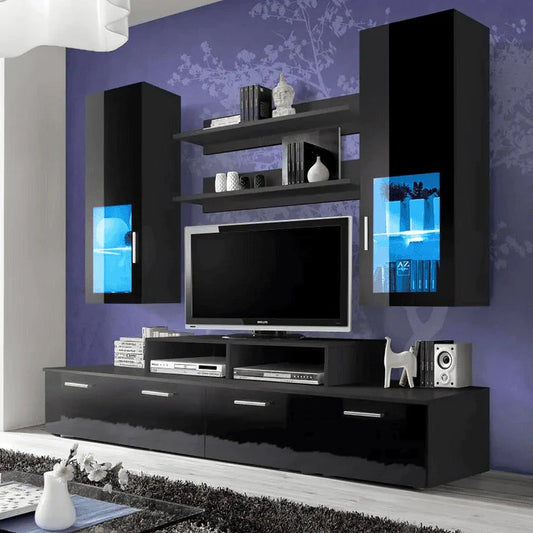 Mini Wooden Entertainment Unit For TVs Up To 42" in Black  High Gloss