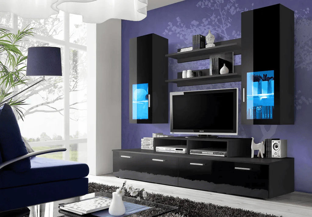 Mini Wooden Entertainment Unit For TVs Up To 42" in Black  High Gloss