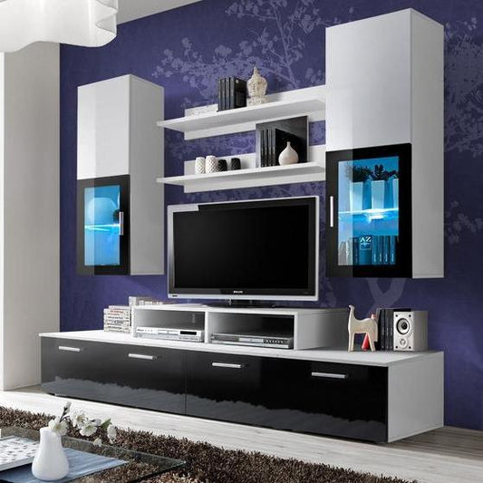 Mini Wooden Entertainment Unit For TVs Up To 42" in Black & White High Gloss
