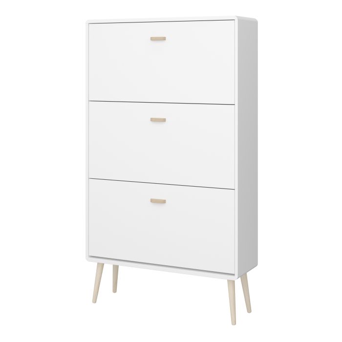 Mino Shoe Cabinet with 3 Flip Down Doors in Pure White - UK