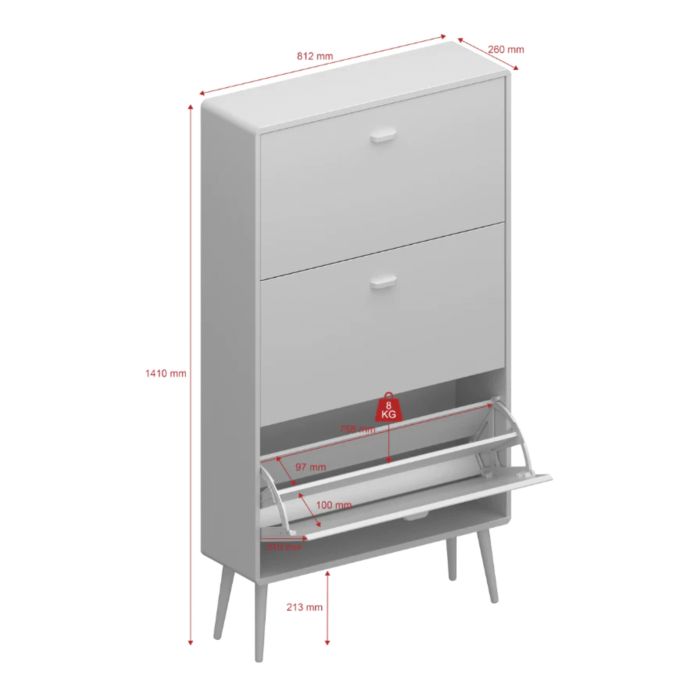 Mino Shoe Cabinet with 3 Flip Down Doors in Pure White - UK