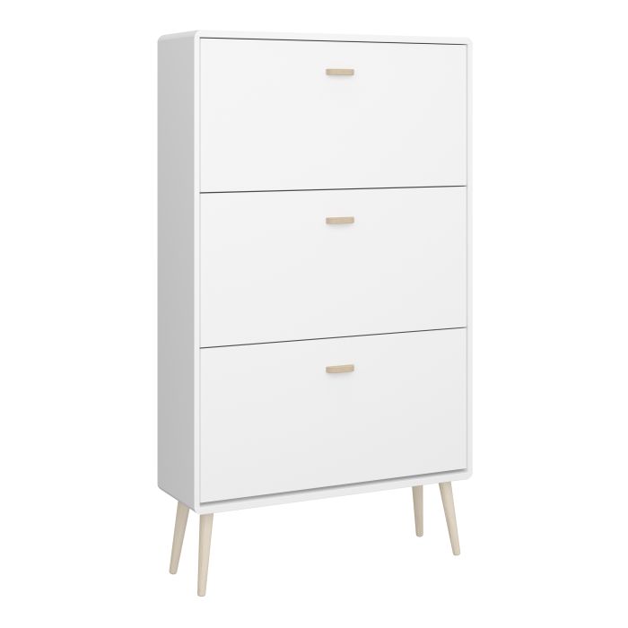 Mino Shoe Cabinet with 3 Flip Down Doors in Pure White - UK