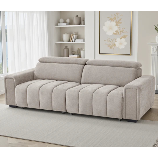 Molly Electric Sofa Bed In Beige Fabric 3 Seater with Power Sliding Seats