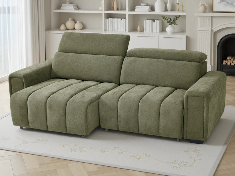 Molly Electric Sofa Bed In Green Fabric 3 Seater with Power Sliding Seats - Furniture One Shop