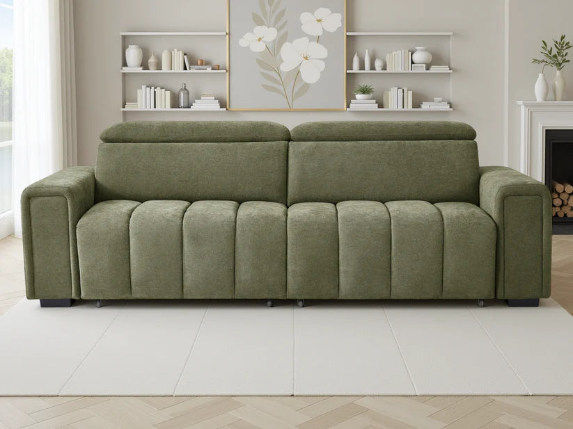 Molly Electric Sofa Bed In Green Fabric 3 Seater with Power Sliding Seats - Furniture One Shop