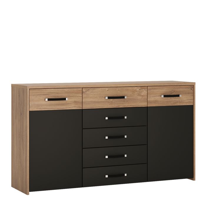 Monaco 2 Door 5 Drawer Wide Sideboard in Stirling Oak and Matt Black