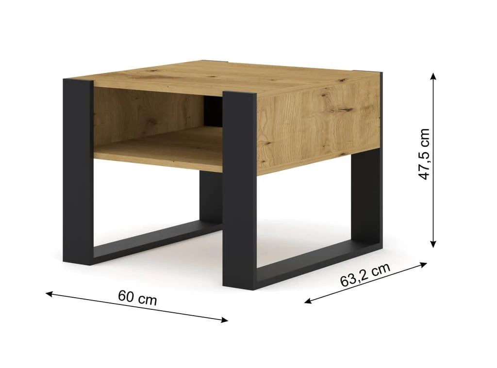 Mondi Wooden Coffee Table 60cm in Oak Artisan with Black Wooden Legs