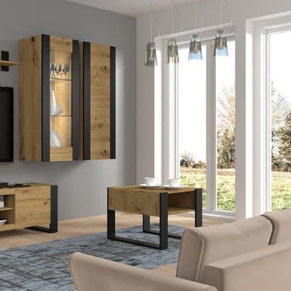 Mondi Wooden Coffee Table 60cm in Oak Artisan with Black Wooden Legs - Furniture One Shop