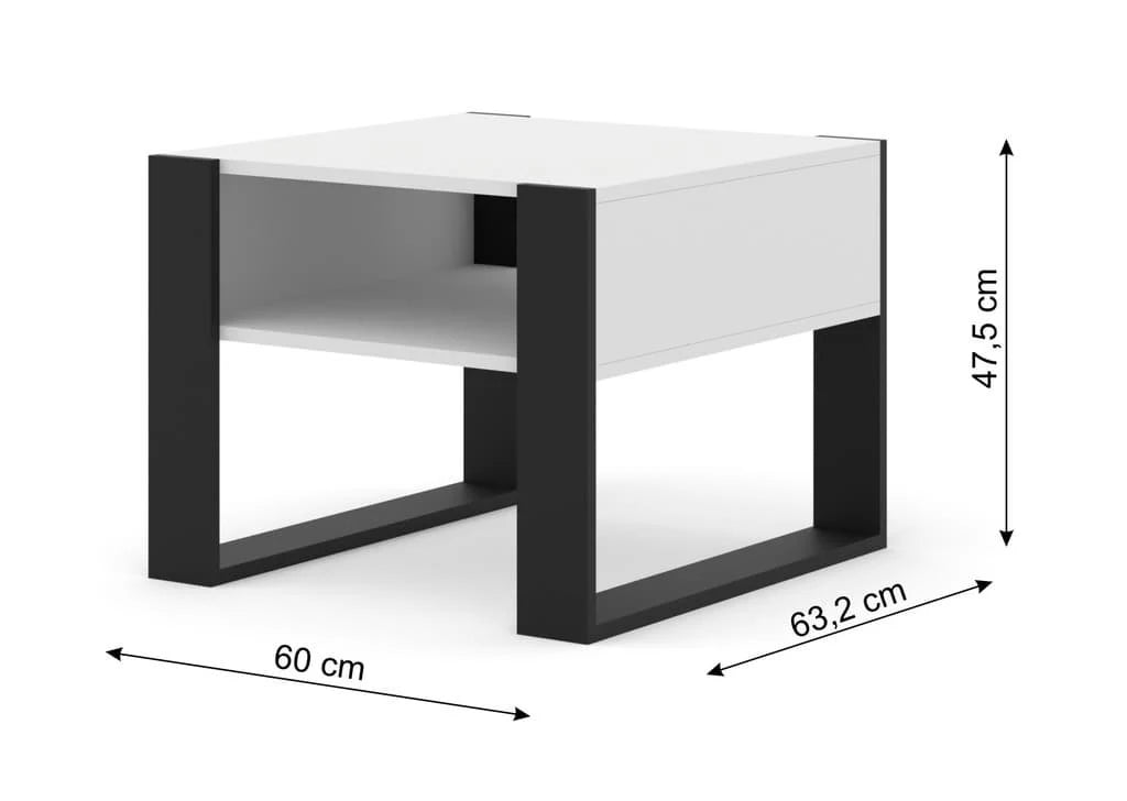 Mondi Wooden Coffee Table 60cm in White with Black Wooden Legs