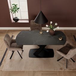 Morelle Oval Extending Dining Table in Black Ceramic 120–180cm