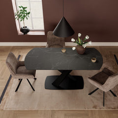 Morelle Oval Extending Dining Table in Black Ceramic 120–180cm