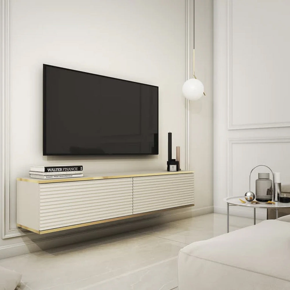 Moro Small Wooden Floating TV Unit in Beige - 135cm