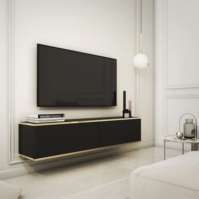Moro Small Wooden Floating TV Unit in Black - 135cm - Furniture One Shop