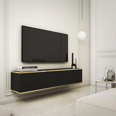 Moro Small Wooden Floating TV Unit in Black - 135cm - Furniture One Shop