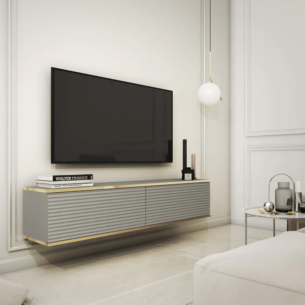 Moro Small Wooden Floating TV Unit in Grey - 135cm