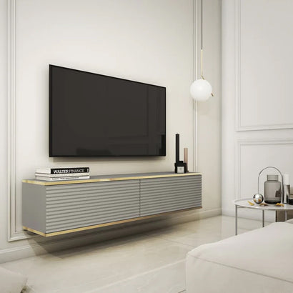 Moro Small Wooden Floating TV Unit in Grey - 135cm - Furniture One Shop