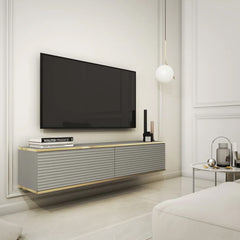 Moro Small Wooden Floating TV Unit in Grey - 135cm - Furniture One Shop