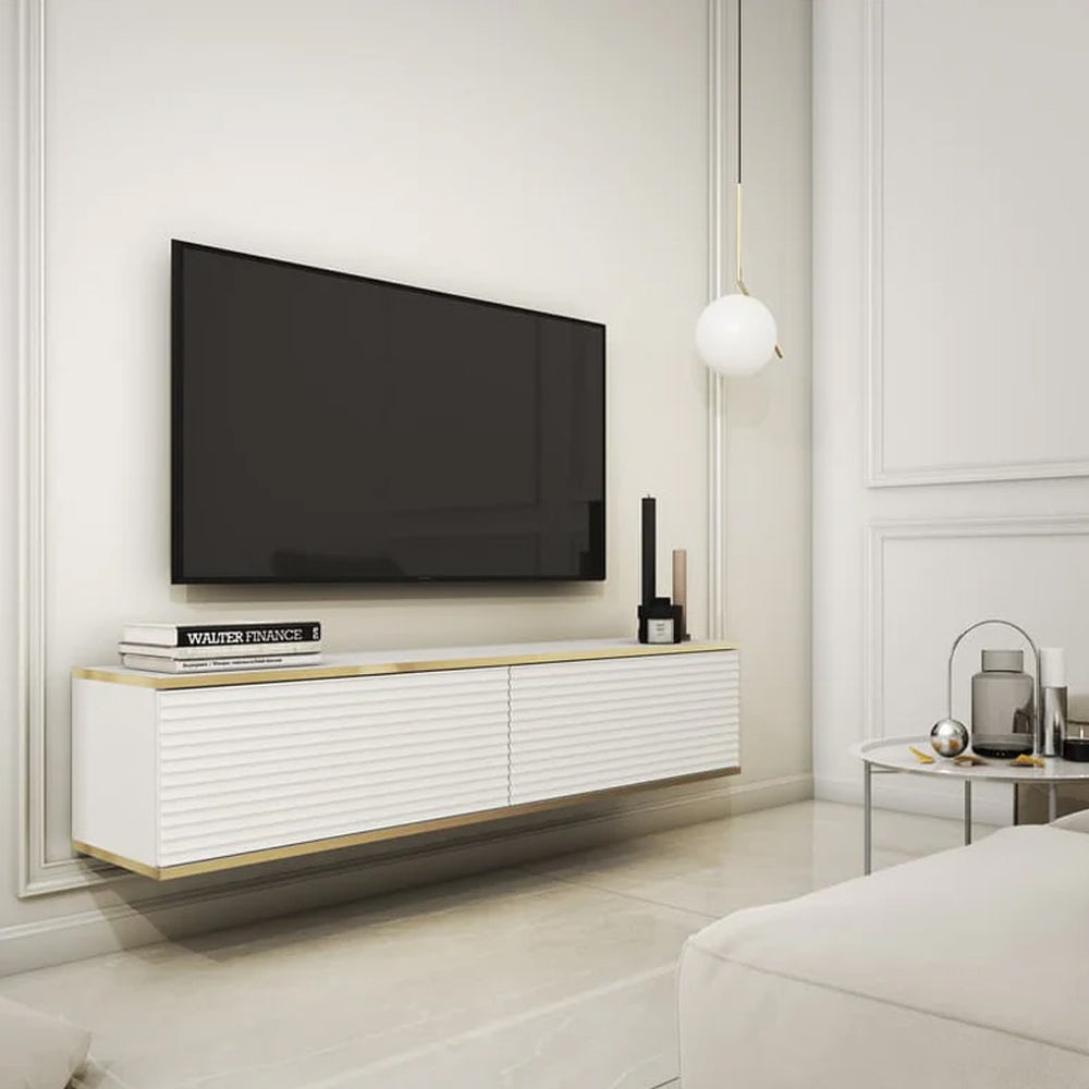 Moro Small Wooden Floating TV Unit in White - 135cm