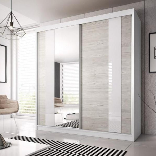 Multi 32 Wooden Wardrobe With 2 Sliding Doors 233cm In Matt White