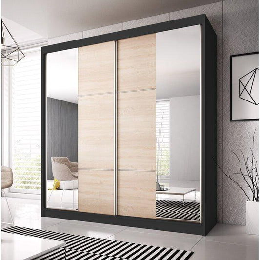 Multi Wooden Wardrobe With 2 Sliding Doors 233cm In Matt Black