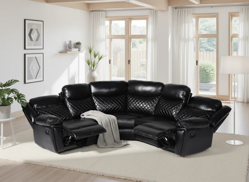 Myra Black Faux Leather Large Manual Recliner Corner Sofa