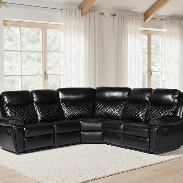 Myra Black Faux Leather Large Manual Recliner Corner Sofa